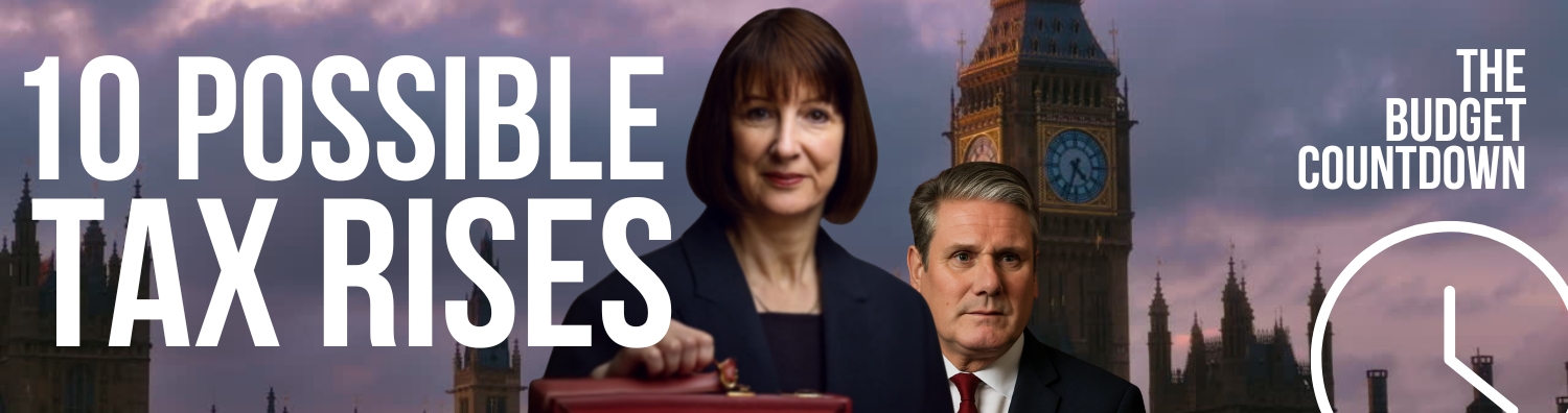 10 Possible tax rises title with rachel reeves holding a red briefcase