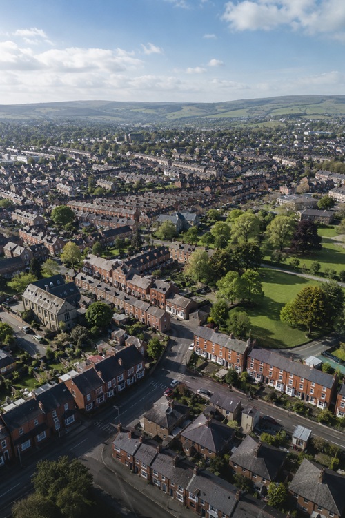 Northern English town viewed from above